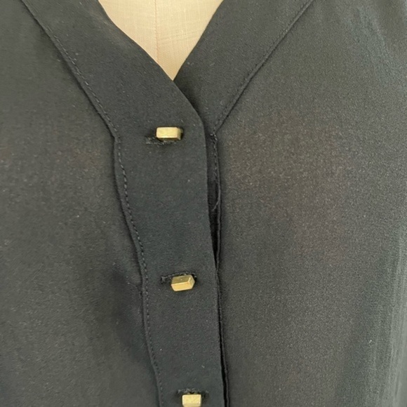 Zara Basic Black Semi Sheer Blouse with Mini Gold Peg Buttons - Picture 6 of 14